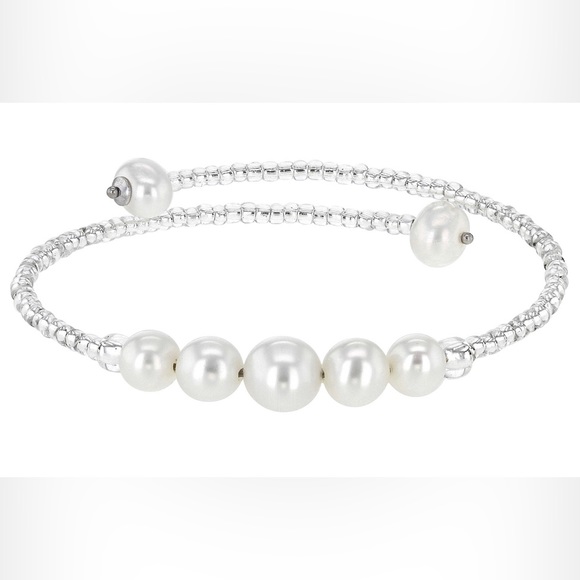 Sterling Silver Cultured Freshwater PEARLS, White, Lavender, Peach THREE Bangles - Picture 4 of 6